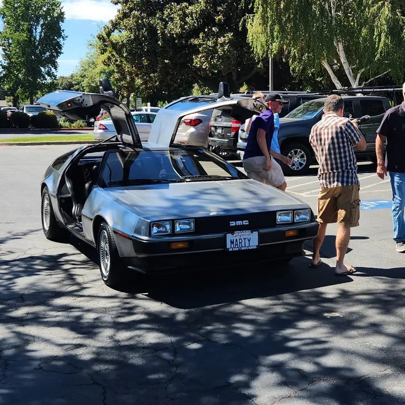 Detailed view of the DeLorean body and styling